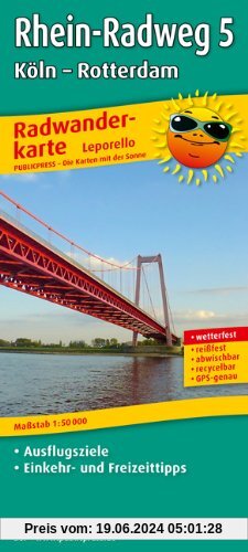 Radwanderkarte Rhein-Radweg 5 Köln-Rotterdam - Leporello-Falzung: Mit Ausflugszielen, Einkehr- & Freizeittipps, wetterfest, reissfest, abwischbar, GPS-genau. 1:50000